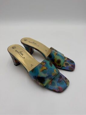 Fioni Vintage Y2K Holographic Butterfly Sunflower Fairycore Square Toe Heels 6.5